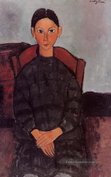  junges - ein junges Mädchen mit einem schwarzen Overall 1918 Amedeo Modigliani